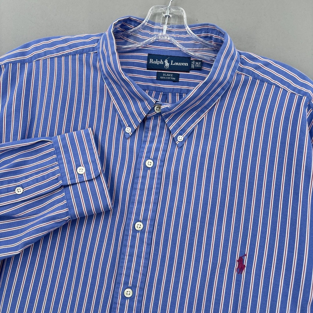 Ralph Lauren Shirt Mens Big 3XLT TALL Blue Stripe Button Down Long Sleeve Blake